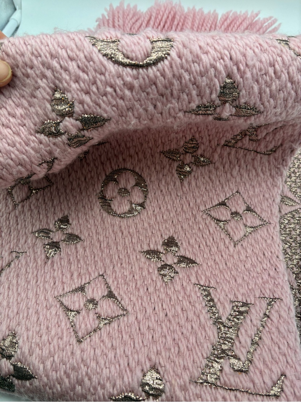 Louis Vuitton Blush Pink Monogram logomania wool scarf - Picture 3 of 12